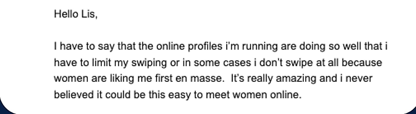 Customer email describing having to limit swiping because of inbound likes